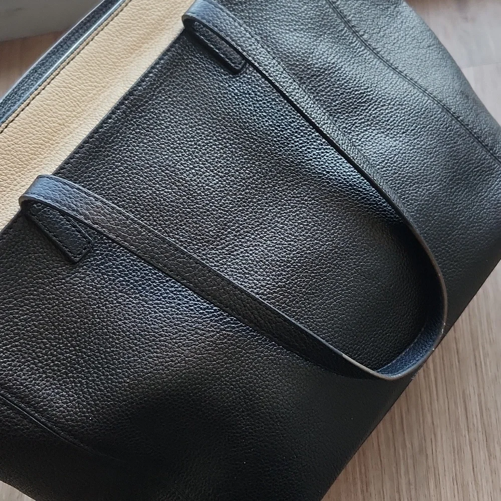 Furla Black and Beige Leather Tote Bag